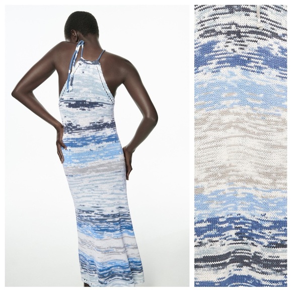 NWT. Zara White/Blue Knit Midi Dress. Size M. - Picture 3 of 9